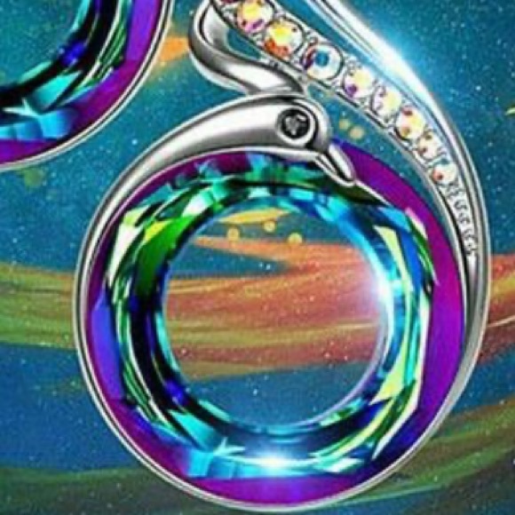 Silver Rainbow Glass Swan Hoop - Picture 4 of 6